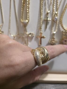 Gold Pave Lattice Dome Ring - Women's Fashion Jewelry